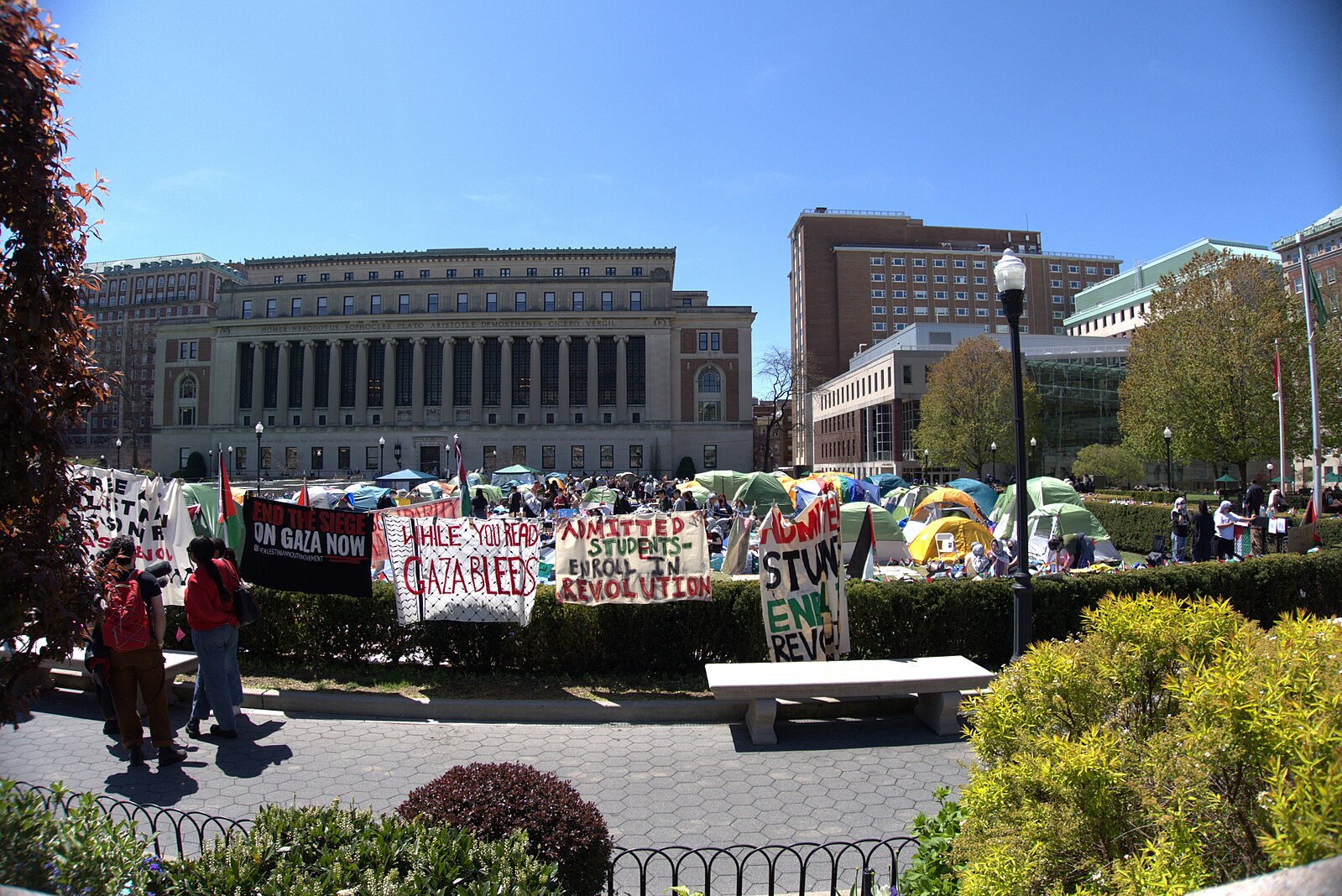Photo of Columbia Encampment, butler library is in the background